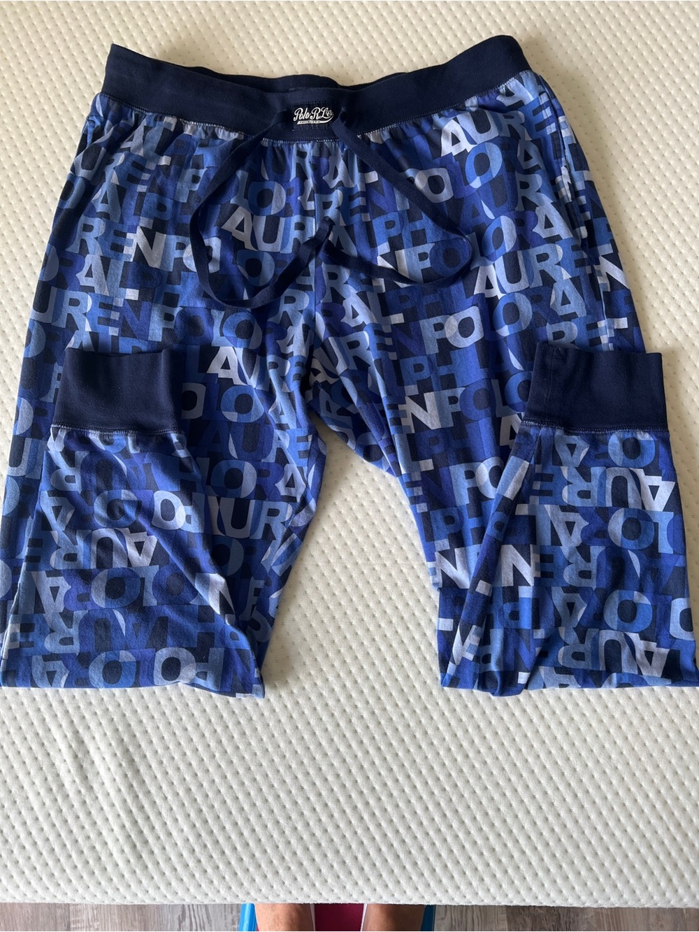 Polo Ralph Lauren Blue Multi Print Cotton Knit Jogger Pajama Lounge Pants XL